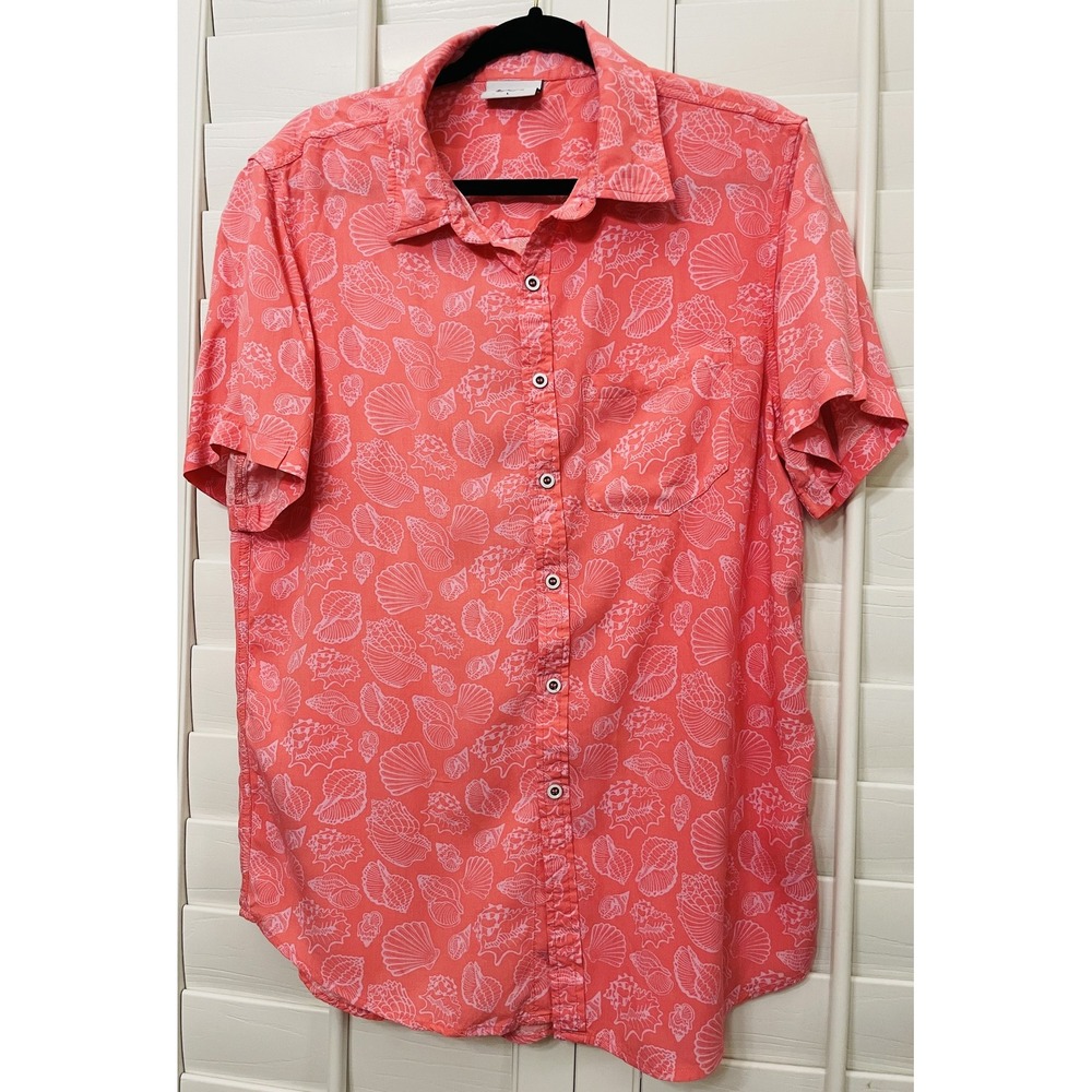 Cove Shirt Mens Large coastal Seashell Coral Button Up Short Sleeve Beach Summer